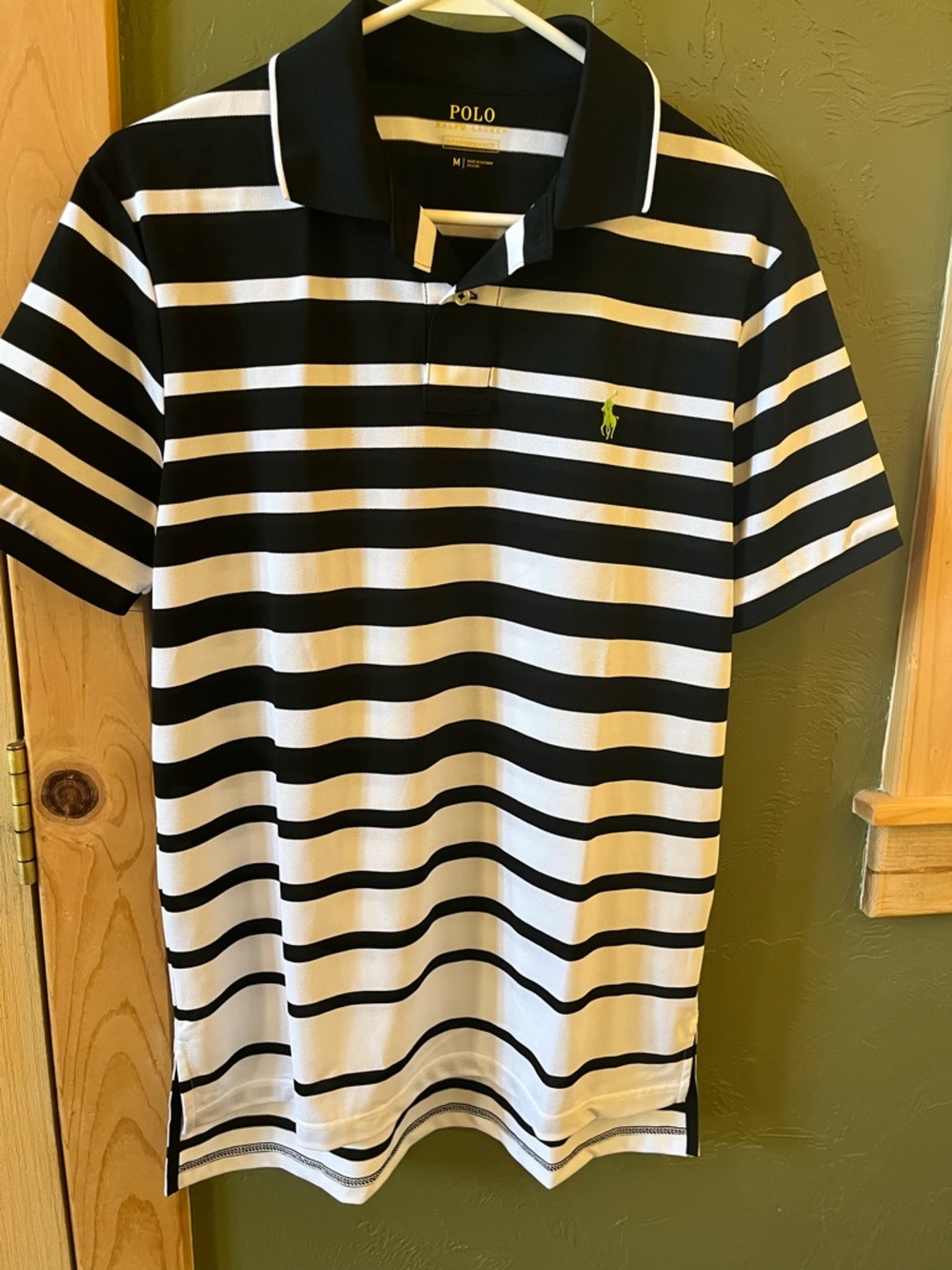 Polo by Ralph Lauren Black & White Horizontal Stripe Polo with Yellow Logo